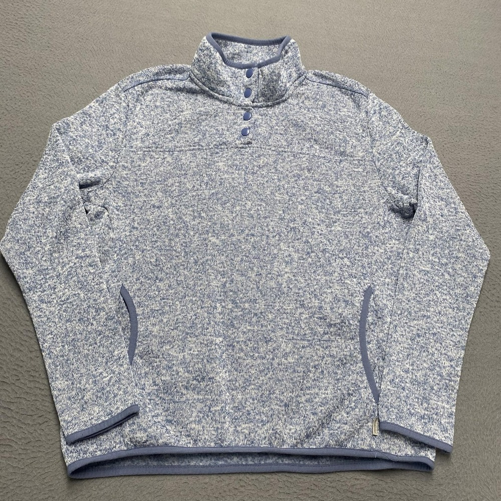 Eddie Bauer Jacket Womens Medium Blue Fleece Snap Mock Neck Pullover Pockets